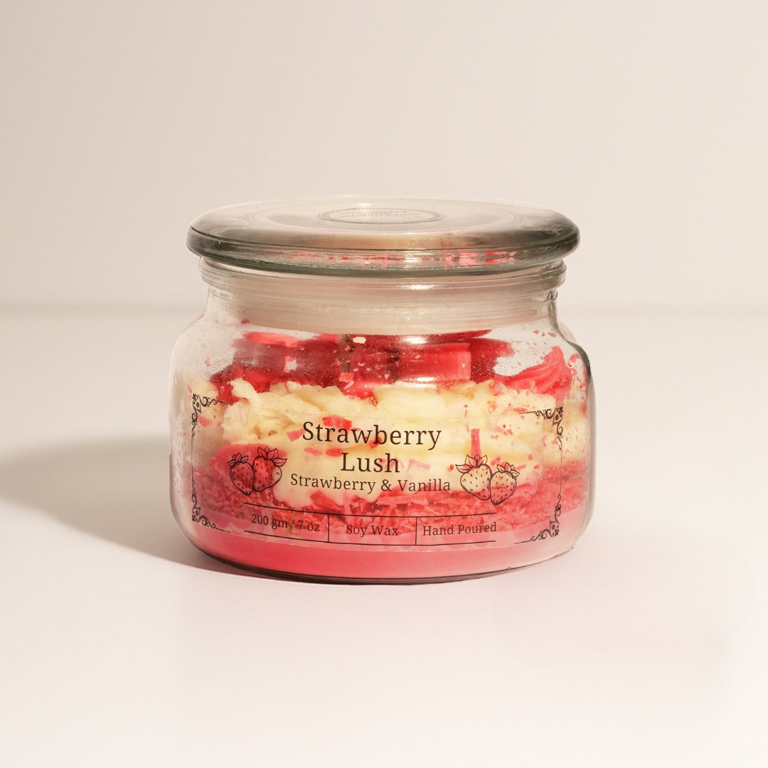 Jar of Strawberry Lush eco friendly candle