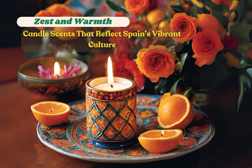 A vibrant collection of candles inspired by Spanish culture, featuring citrus, lavender, and jasmine scents.