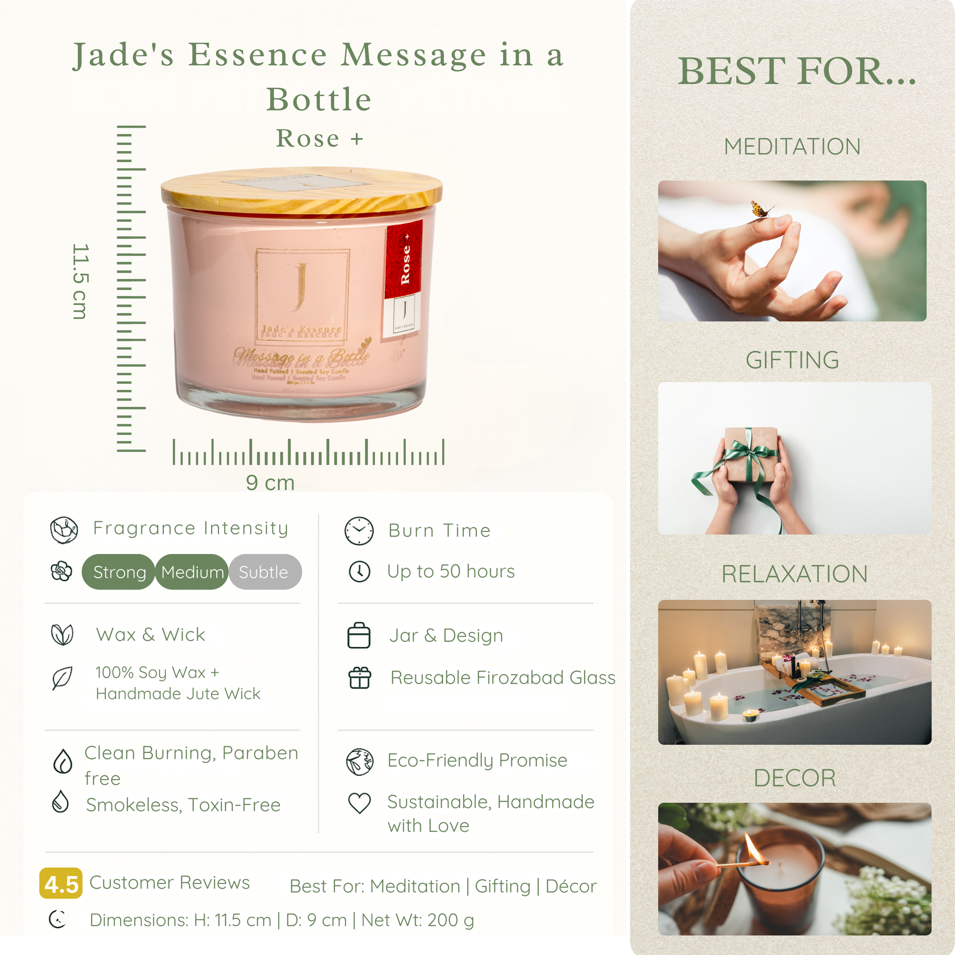 Eco friendly  Candle with packaging and product details on a white background