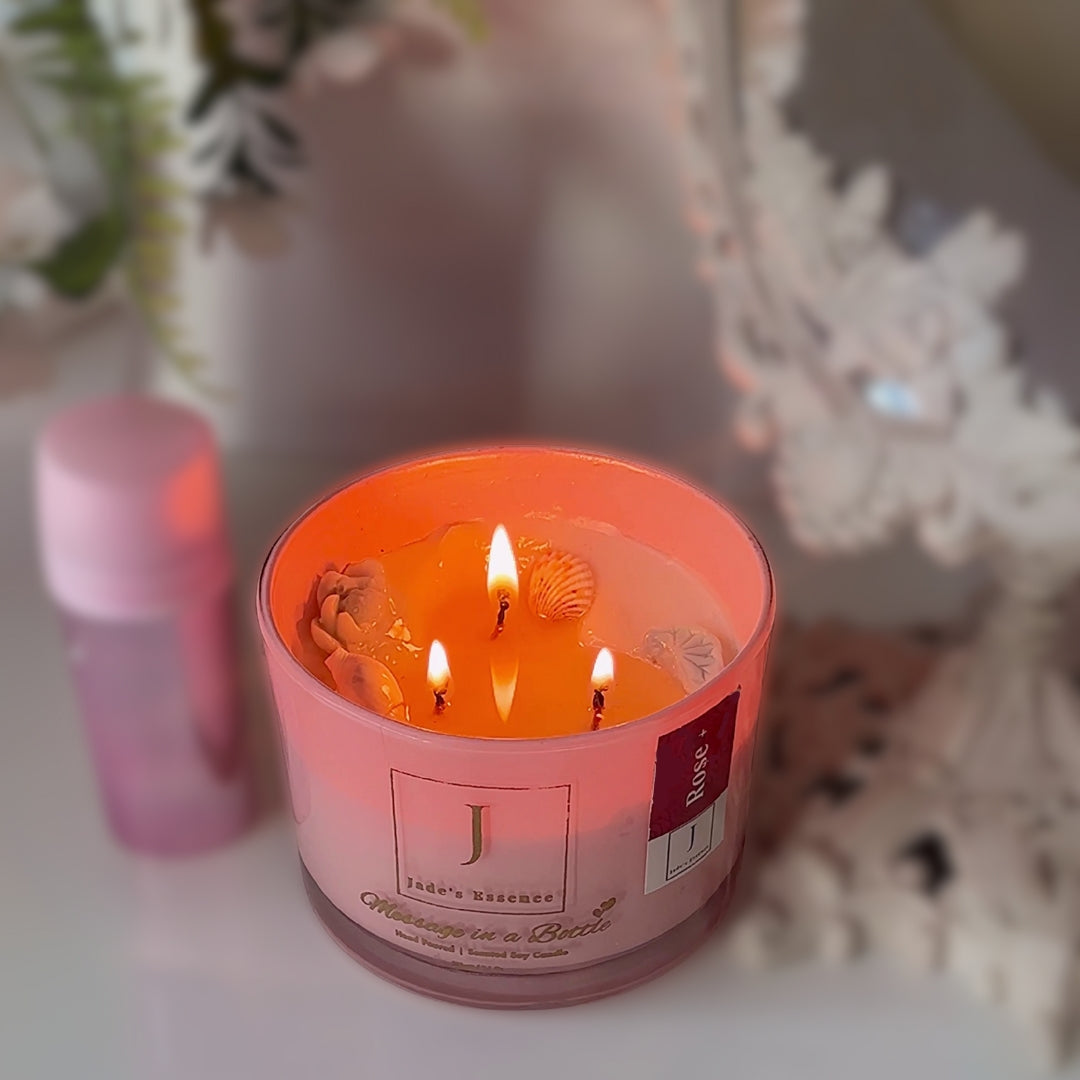 Eco friendly concept Message in a bottle 3 wick designer scented candle personalized message premium