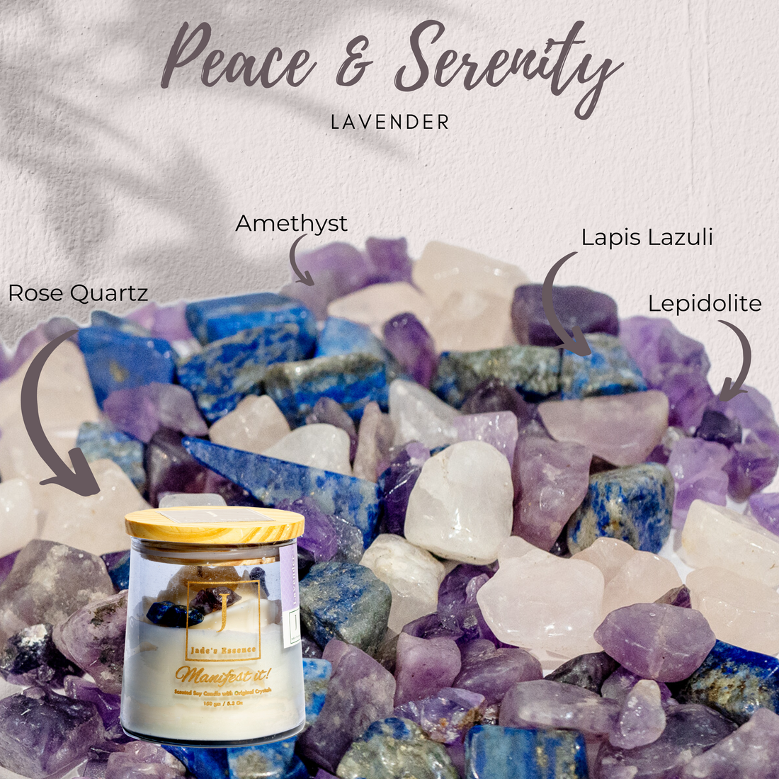 crystal infused scented candle for manifestation from jade's essence