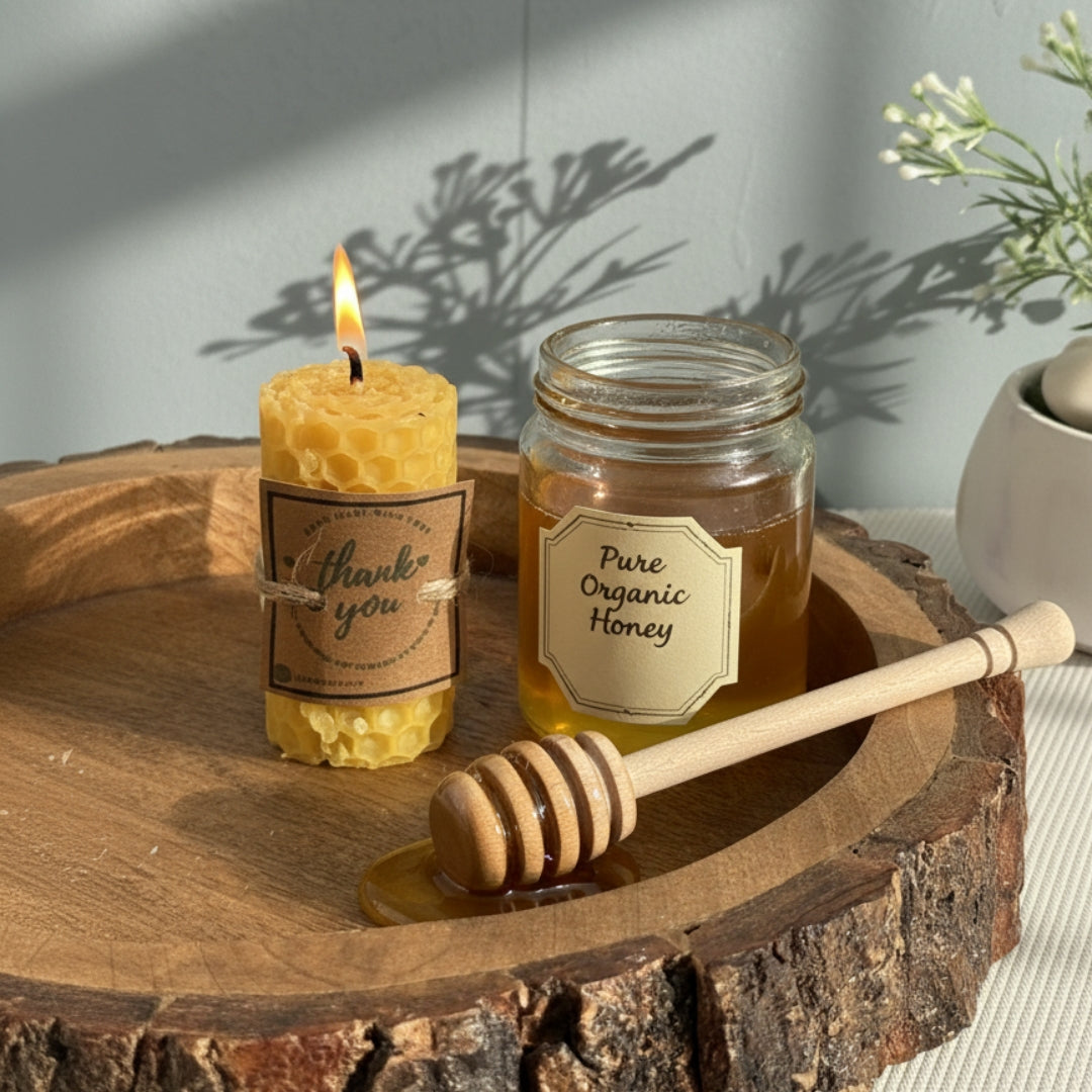 Beeswax Hand Rolled Candle – Honey & Lemon Fragrance
