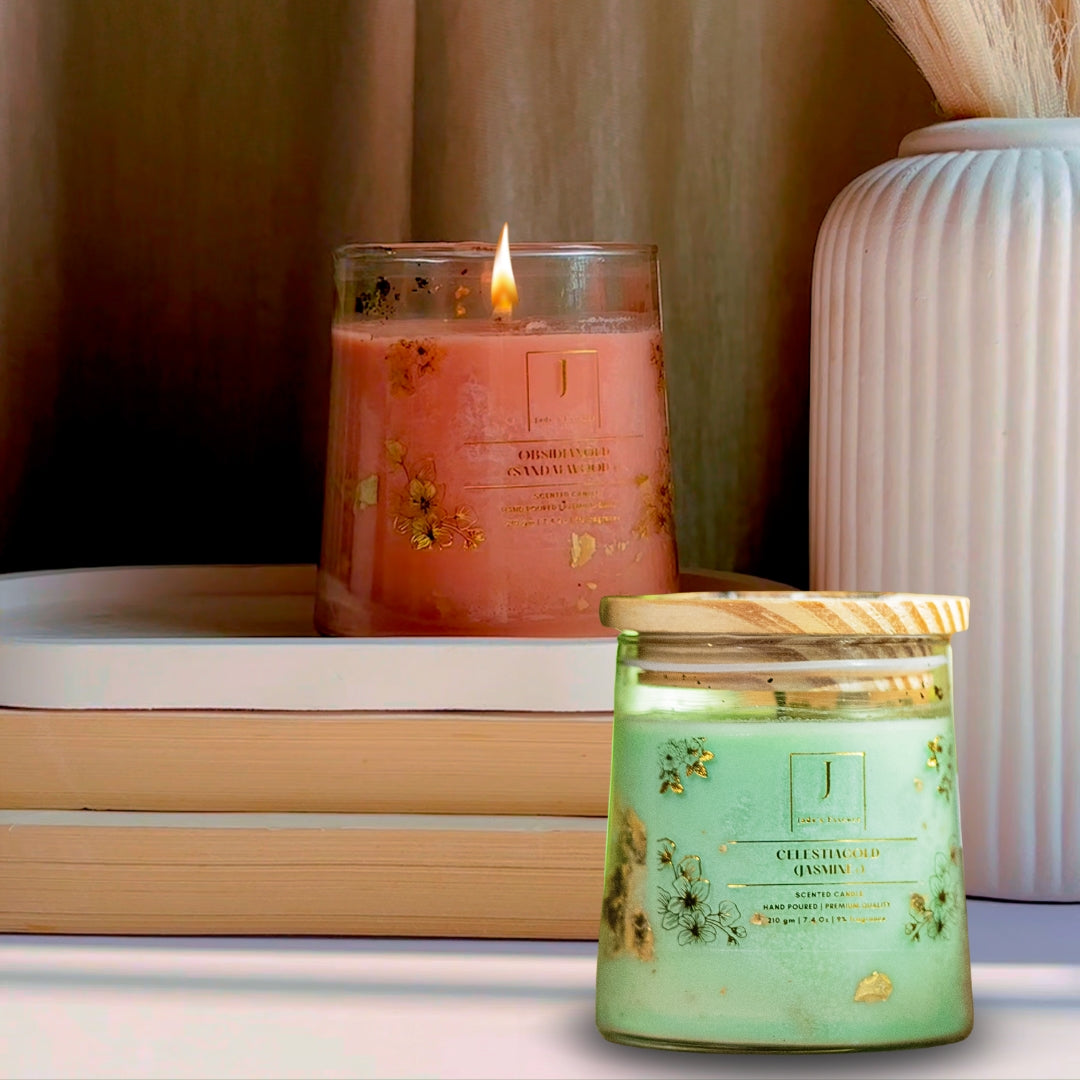 Premium gold leaves soy wax scented Eco friendly candle premium gifting ecofriendly