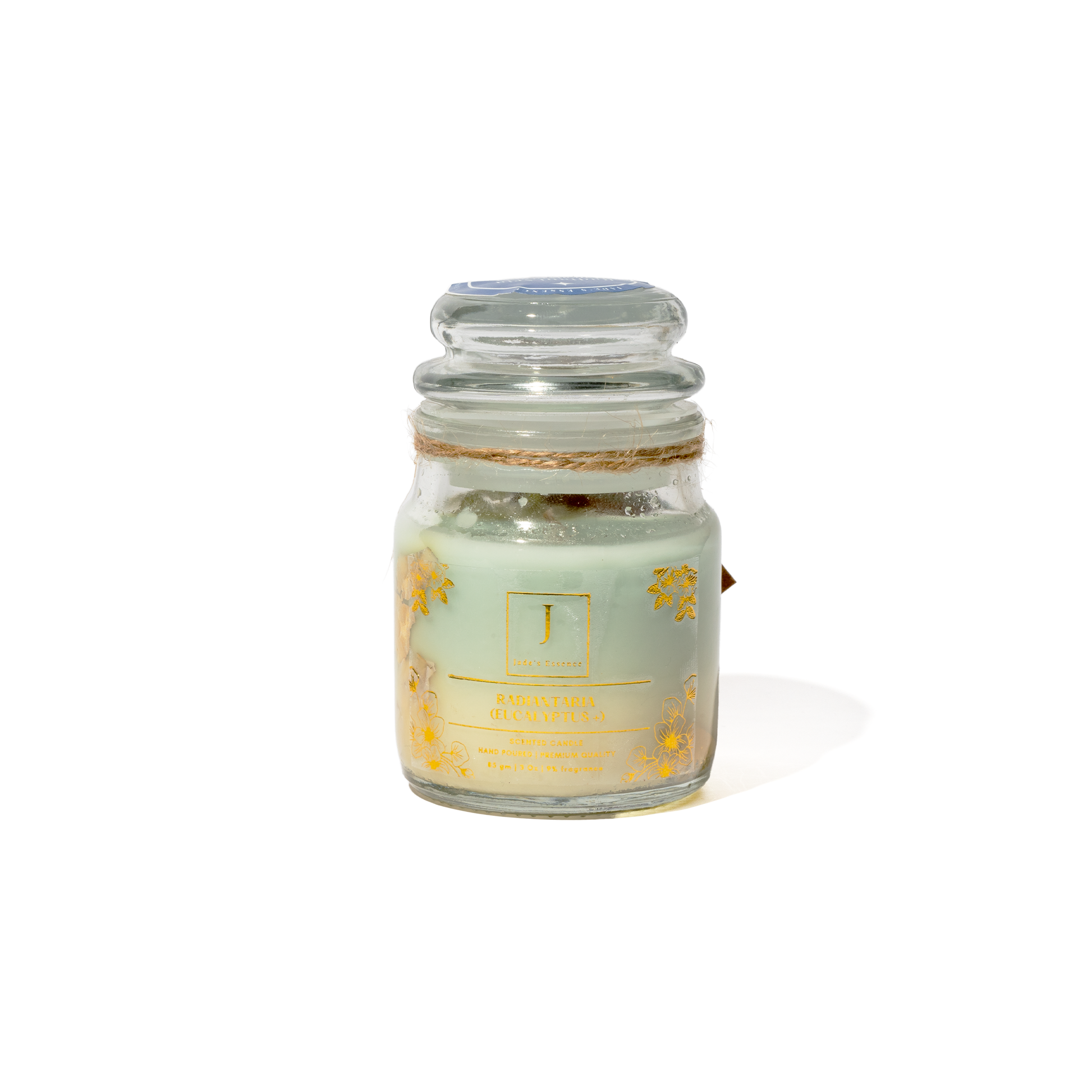 ecofriendly  candle with decorative label on a white background