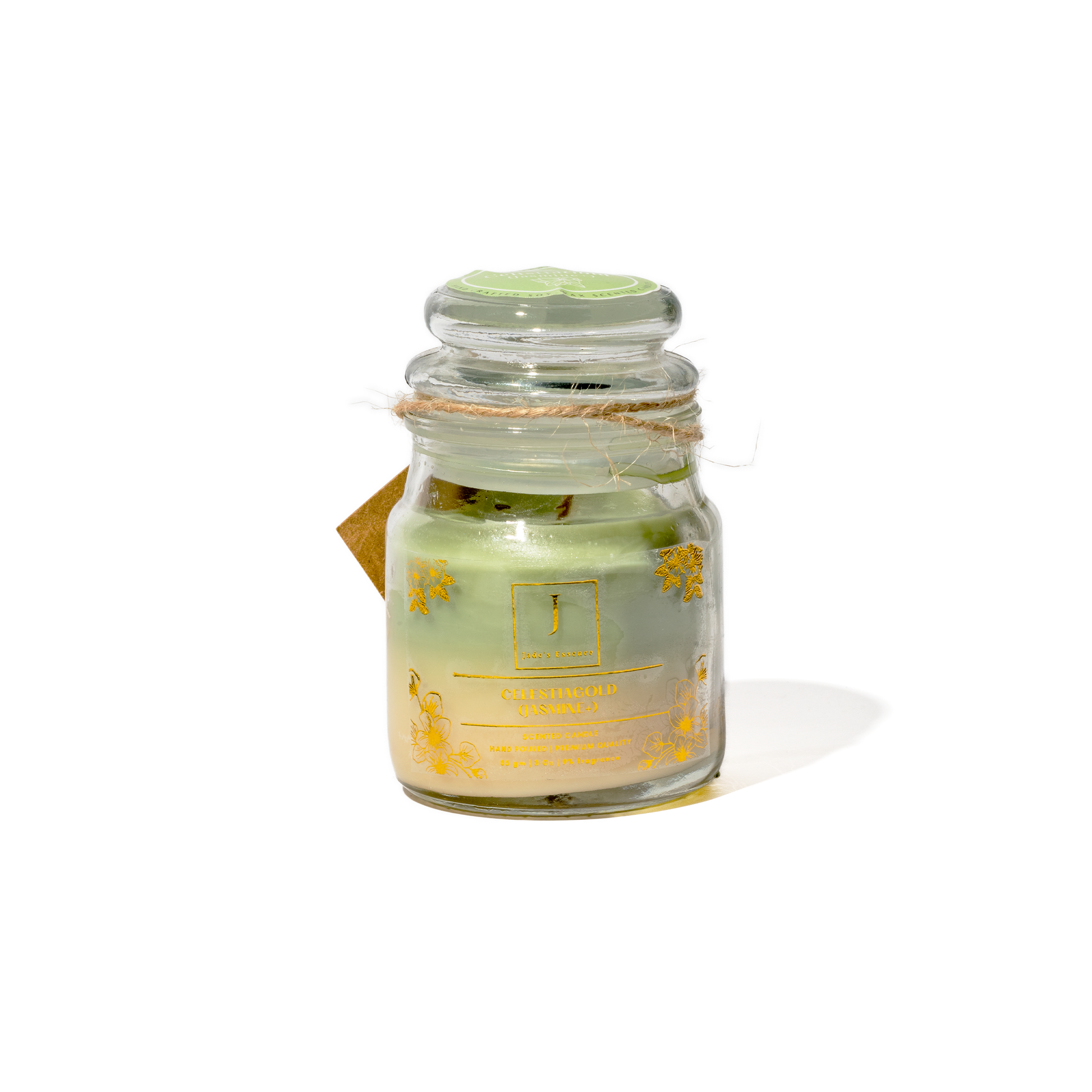 Eco friendly candle  candle with a label on a white background