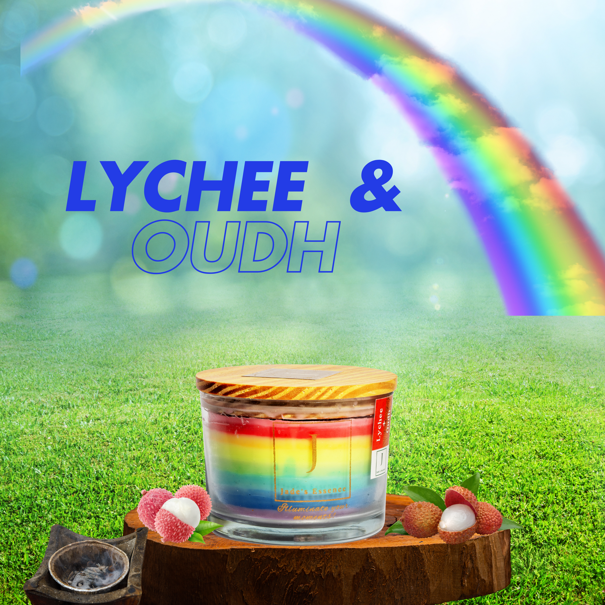 Gay and LGBTQ friendly Ecofriendly  pride candle Lychee and Oudh fragranced from jade's essence  oudh scented candle with jute fiber wick 