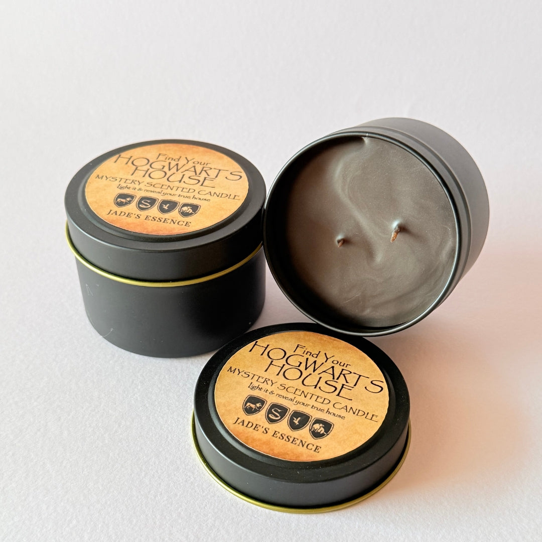 Hogwarts House scented candle with mystery secret message tucked inside with Oudh, woody and rose fragrance perfect for gifting Harry Potter fan
