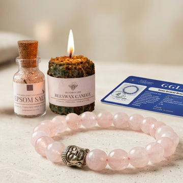 Certified Polished Rose Quartz Bracelet with Aura Kit