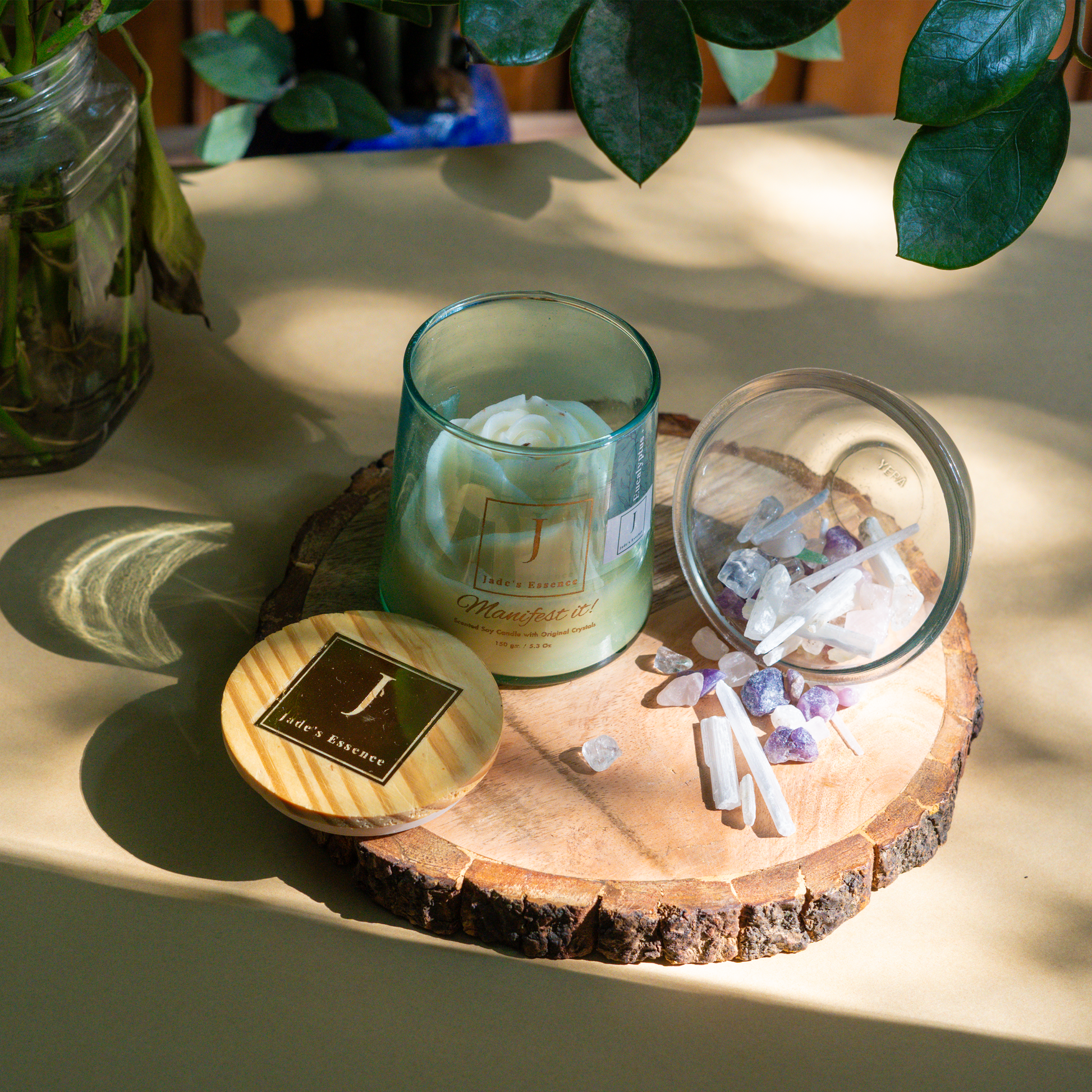 manifestation candle crystal infused scented candles , eco friendly with jute fiber wick