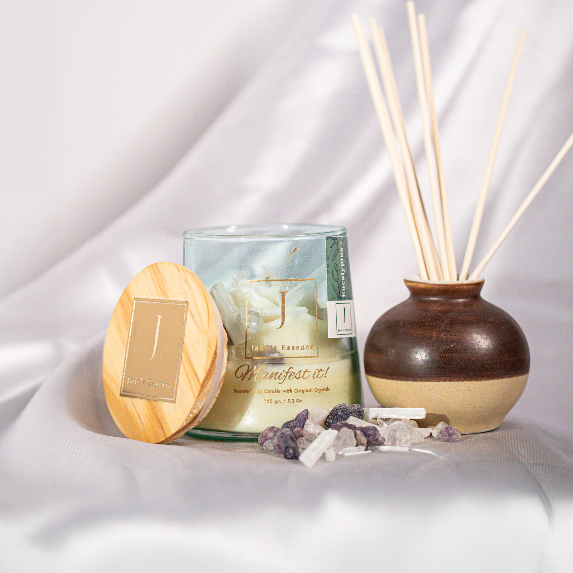 manifestation candle crystal infused scented candles , eco friendly with jute fiber wick