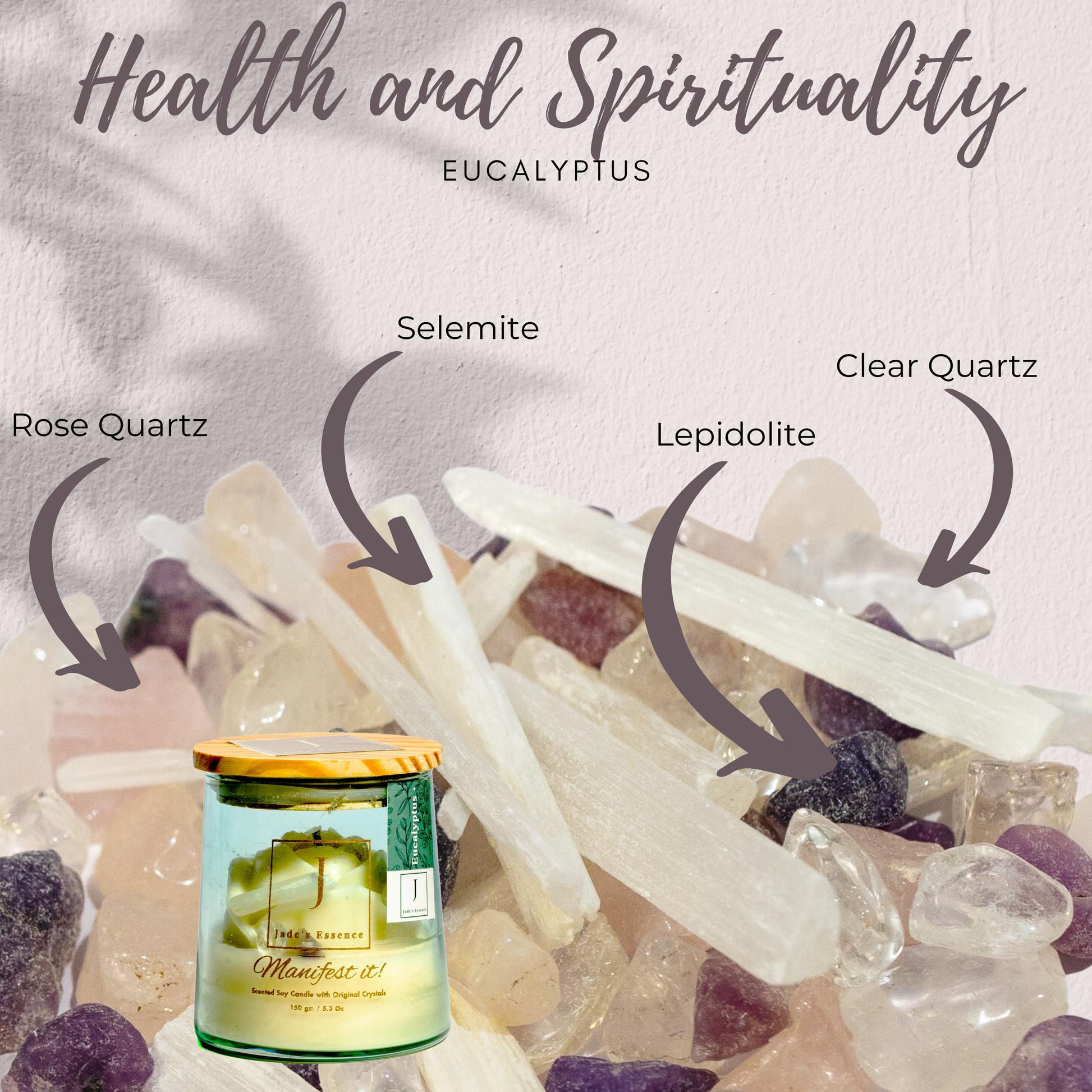 manifestation candle crystal infused scented candles , eco friendly with jute fiber wick