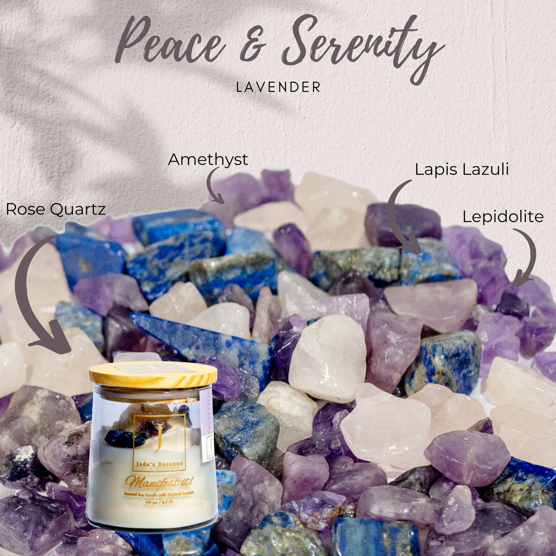 crystal_candle_Eco_friendly_amethyst rose lepidolite lapis lazuli for peace and serenity