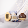 Manifestation candle with crystal infused .Eco_friendly_lavender_amethyst_rose_lepidolite_lapis_lazuli