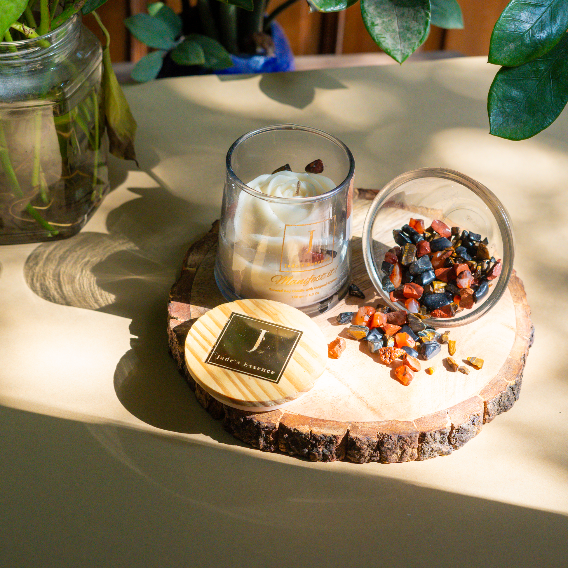manifestation candle crystal infused scented candles , eco friendly with jute fiber wick