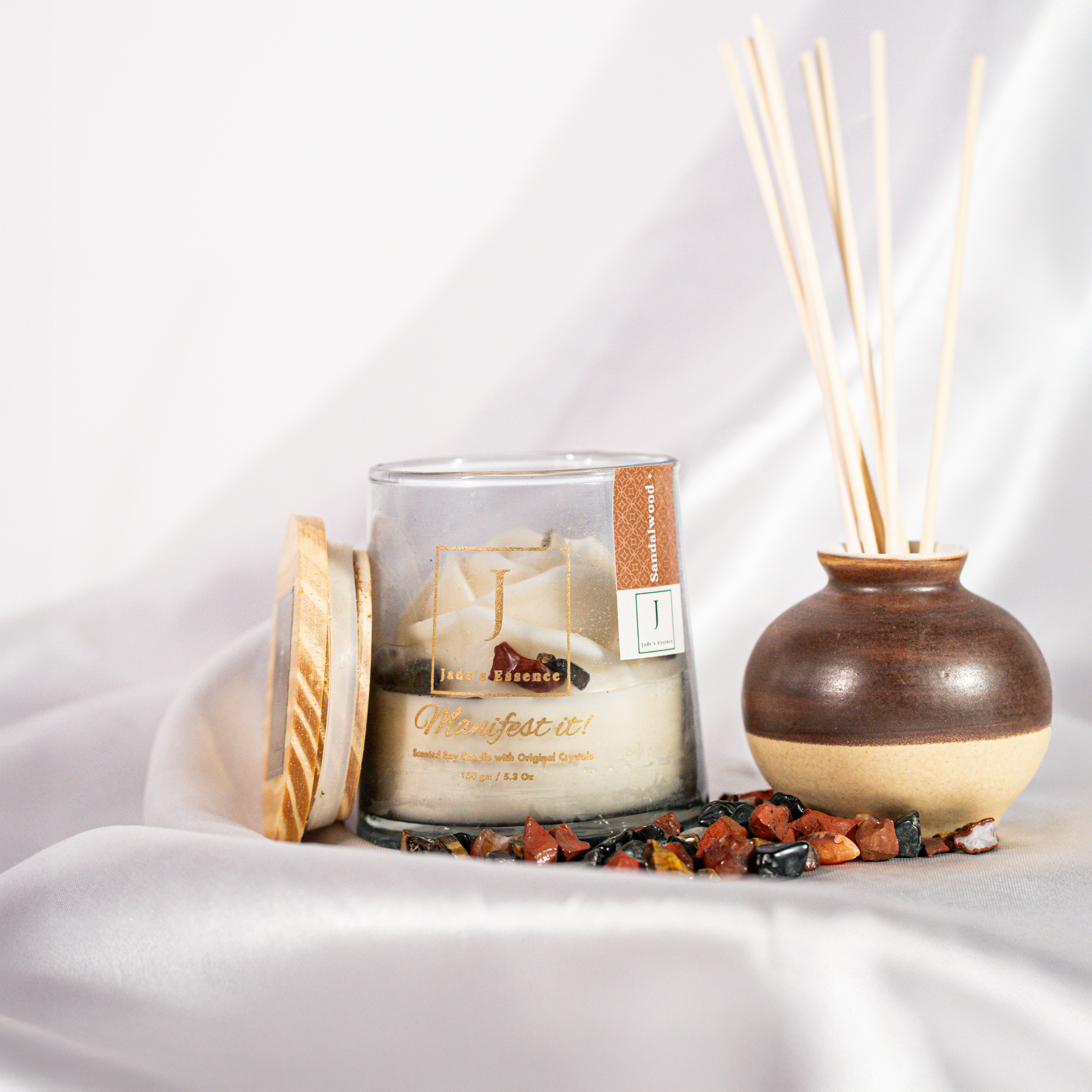 manifestation candle crystal infused scented candles , eco friendly with jute fiber wick