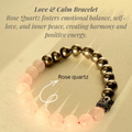 Love & Calm Bracelet with rose quartz beads on a beige background