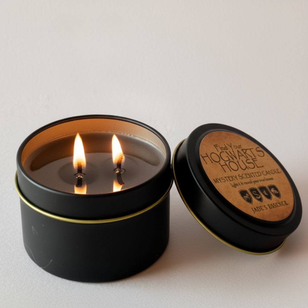 Hogwarts House scented candle with mystery secret message tucked inside with Oudh, woody and rose fragrance perfect for gifting Harry Potter fan
