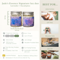 Two ecofriendly candles in jars with product details and usage suggestions on a white background