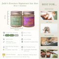 Two Ecofriendly candles in jars with product details on a white background