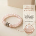 Rose Quartz bracelet with a card explaining its properties on a beige background