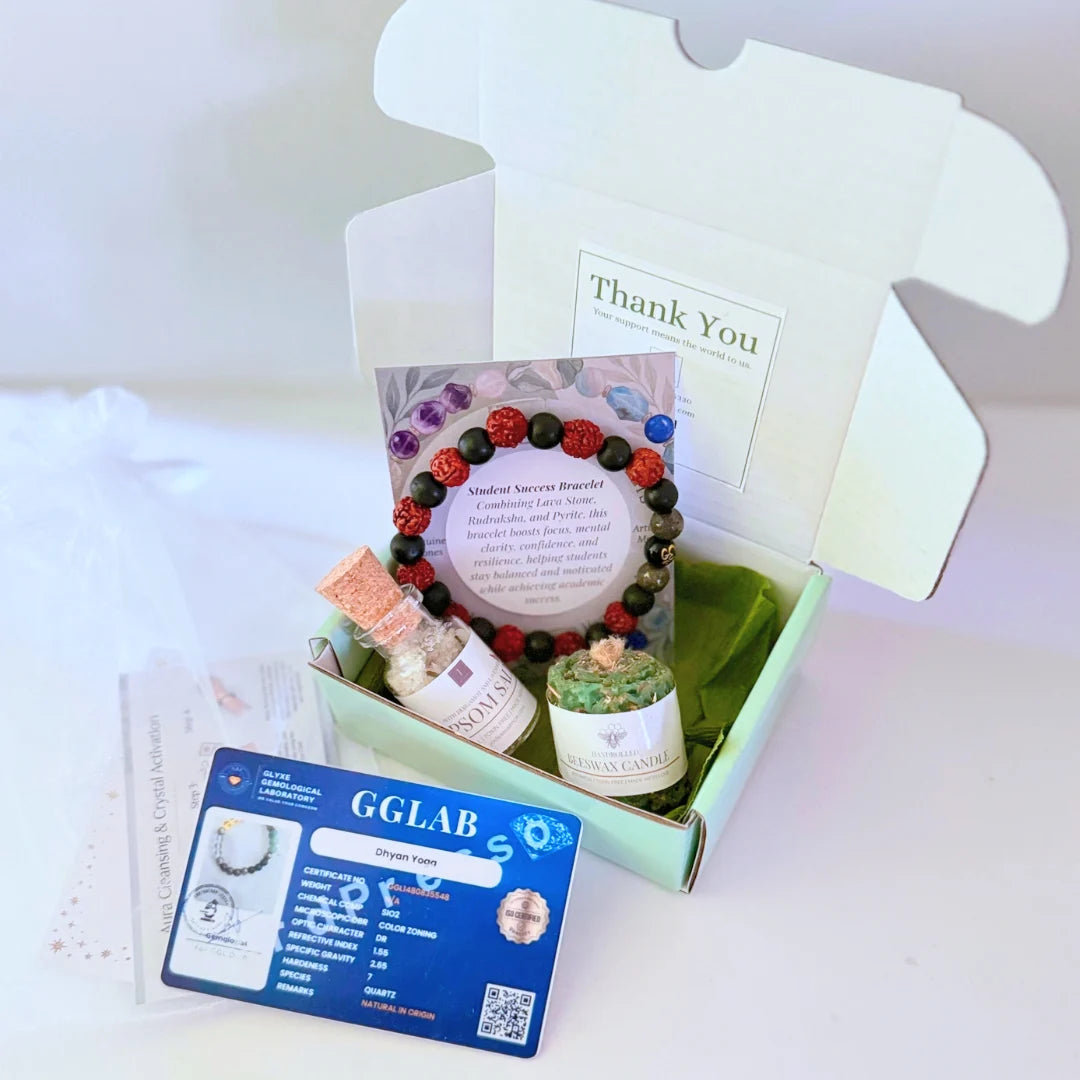 Certified Student Success Bracelet (Lava, Rudraksha & Pyrite) Aura cleansing kit
