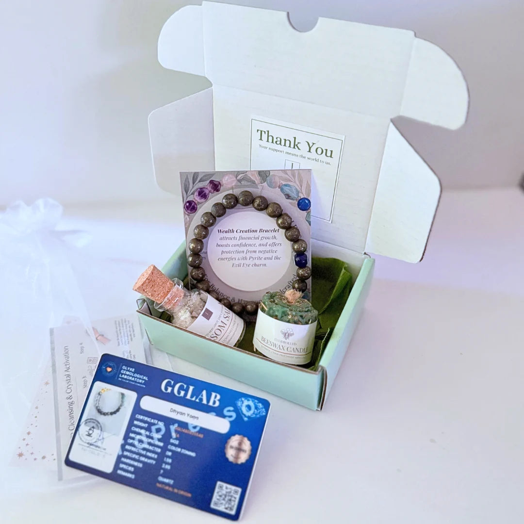 Certified Wealth Creation Bracelet Pyrite with Aura Cleansing kit