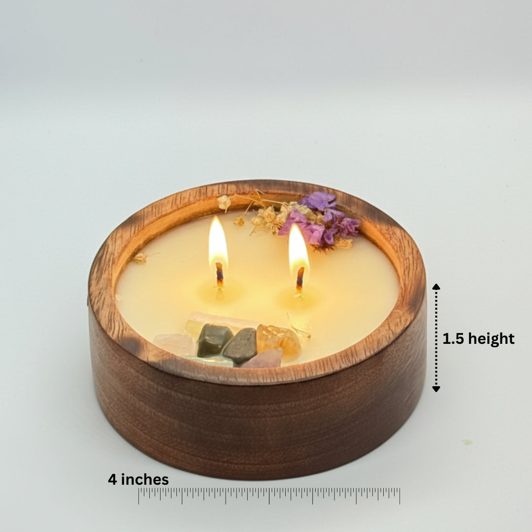 Money Magnet Wooden Round Candle - Eco friendly with Pyrite
