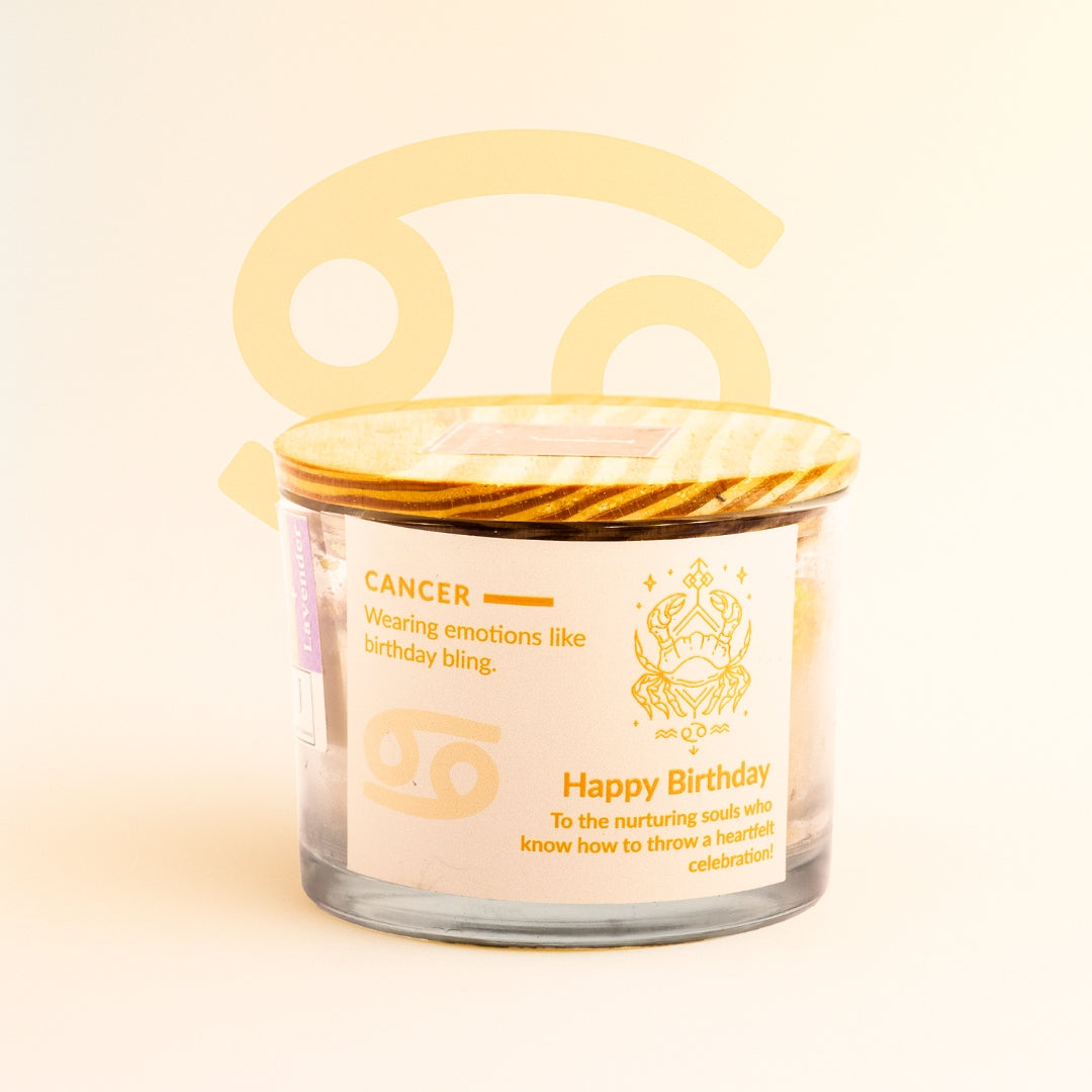  cancer zodiac Candle with zodiac sign and birthday message on a light background