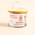ecofriendly Birthday candle with Scorpio design and text on a beige background